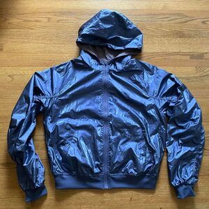 Fabletics Women's Reversible Y2K inspired industrial metallic bomber with hood